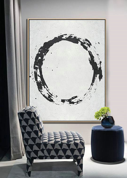 Canvas Paintings For Sale,Geometric Art Black And White Minimal Painting On Canvas - Original Art Acrylic Painting